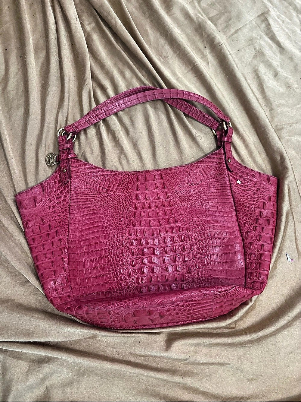 Brahmin Crocodile-Embossed Hobo in Pink